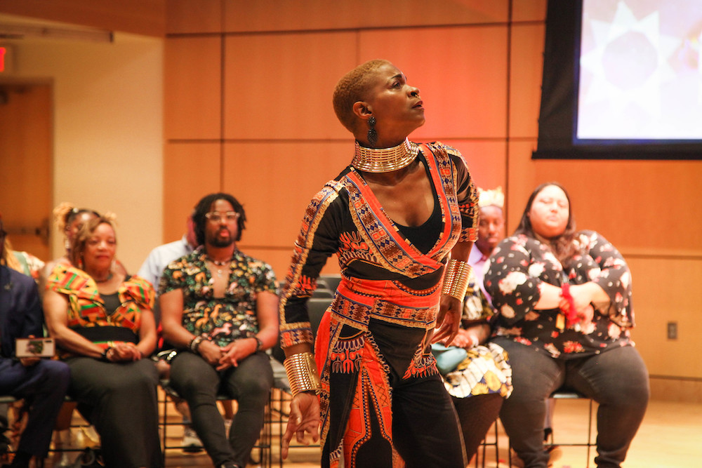 Tracie Marie Jiggetts leading a movement and arts integration session